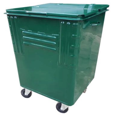 Металлический контейнер Waste Box 0,75 куб. м радиусный угол с усилителями на колесах и с крышкой Зеленый