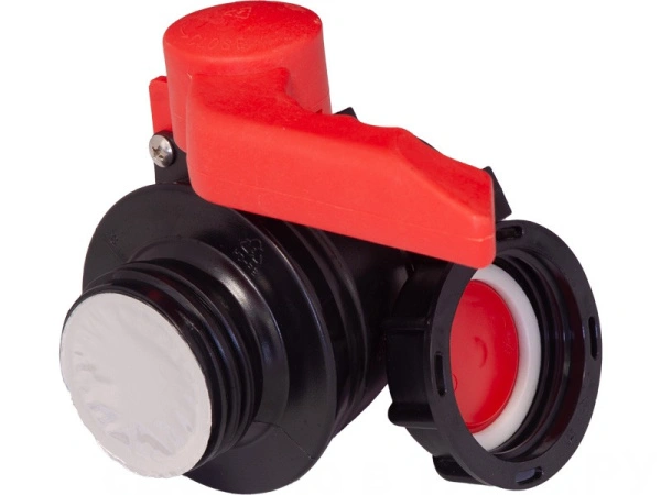 Кран п/э для еврокуба 50x62 с пластик. гайкой, с прокладкой EPDM, с резьбой S60x6, код: 38020