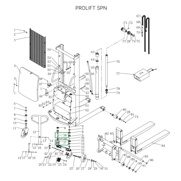 Основание ручки с рулевым валом для штабелеров SPN